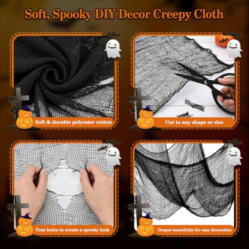 Image of ZeeDix Halloween Black Creepy Cloth 80 x 200 Inch Giant Spooky Cheesecloth Halloween Decoration Scary Gauze Cloth for Party Supplies Haunted Houses Outdoor Yard Home Wall Doorways Decor