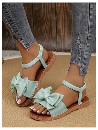 Image of GORGLITTER Women's Bow Flat Sandals 2026 Dressy Cute Ankle Strap Slides | Summer Shoes for Women 2026, Slip On Open Toe Flats, Slingback Slides, Vacation Dress Sandals