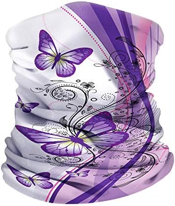 WIRESTER Bandana Mask, Headwear, Scarf for Running, Cycling, Fishing, UV Protection - 2 Tone Purple Butterfly, Medium
