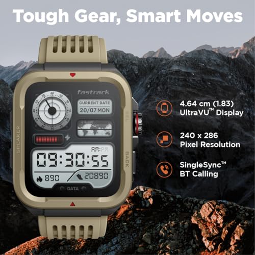 Fastrack Active Rugged Smartwatch with 1.83" UltraVU HD Display|SingleSync BT Calling|Functional Crown|100+ Sports Modes|AI Coach|Auto Multisport Recognition|AI Voice Assistant|24x7 Health Suite|IP68 view 2