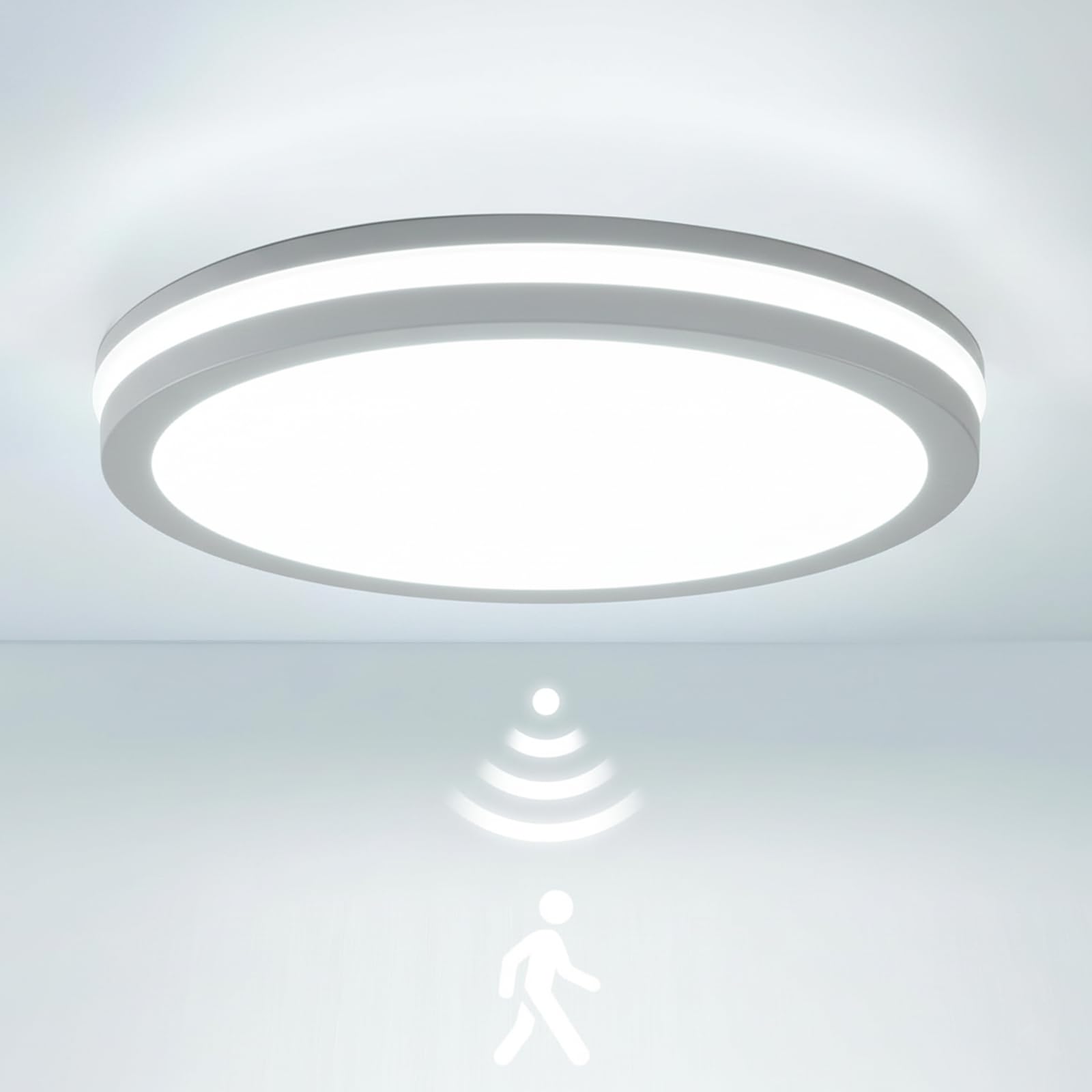 LEZOE Plafoniera LED con sensore di movimento IP65 impermeabile, 30W 4500lm 150(Lm/W) lampada da soffitto con sensore 3000K/4000K/6500K Ideale per bagno, garage, corridoio, balcone Ø26cm Bianco