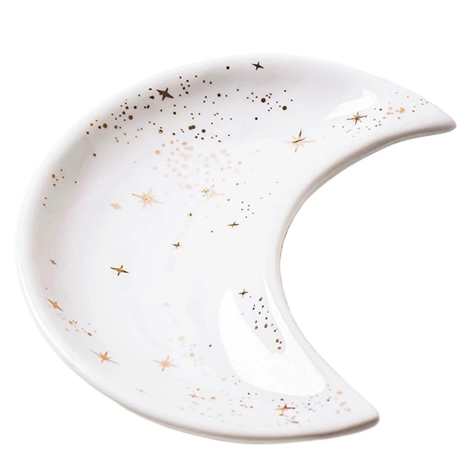 QXBFNDC Ceramic Jewelry Dish Ceramic Moon Shape Small Jewelry Dish Earrings Necklace Ring Storage Plates Fruit Dessert Display Bowl Decoration Tray(Color-2)