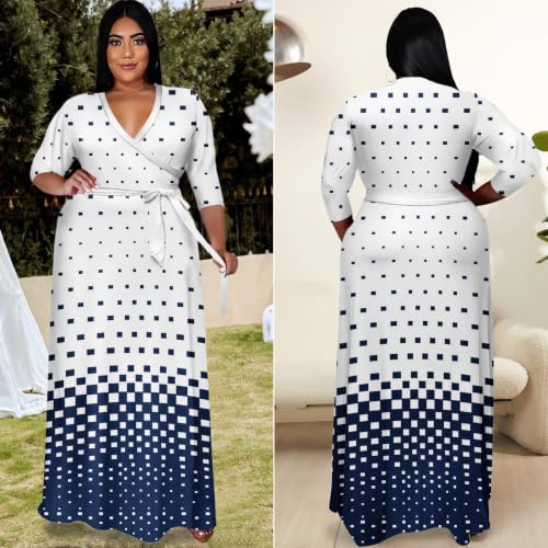 Image of Runwind Plus Size Dresses for Women Floral Maxi Dress Flowy 3 /4 Sleeve with Belt