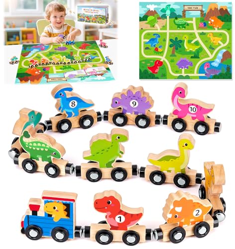 Montessori Spielzeug ab 1 2 3 Jahre: Magnetic Zug Holzspielzeug ab 1-2 Jahre, Kinderspielzeug Holzeisenbahn Dinosaurier Spielzeug ab 1-2-3-4 Jahre Baby Geschenk 1 2 3 Jahre Geburtstag Junge Mädchen