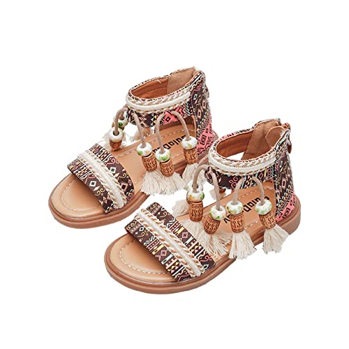 Summer Children and Girls Sandals Flat Bottom Lightweight Back Zipper Open Toe Breathable and Girls Summer Shoes (Khaki, 8.5 Toddler)3