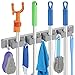 Broom Holder Wall Mount Movable Hooks and Clips Mop and Broom Hanger Wall Mounted Aluminum Garage Tool Organizer Storage Adhesive (Gray: 3 clips with 4 hooks)