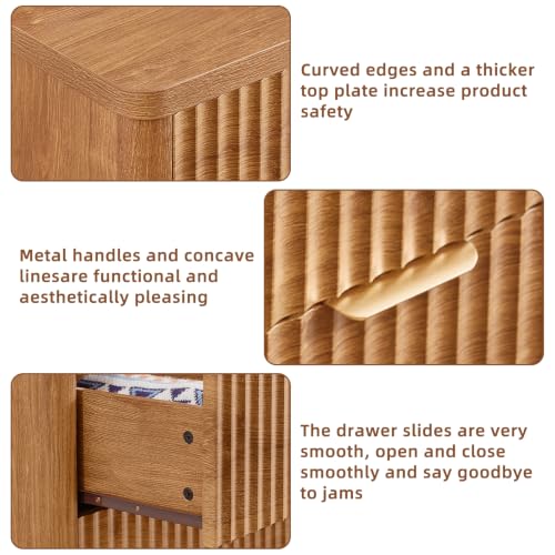 Image of LEYAOYAO Fluted 6 Drawers Dresser for Bedroom, 42 inch Tall Modern Chest of Drawers with Metal Handle,Curved Profile Design,Wood Drawer Organizer for Bedroom, Living Room, Hallway, Brown