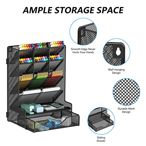 Bohdk Pen Organizer For Desk, Multi-Functional Desk Organizer, Wall Mount Pen Holder With Drawer For School, Office, Home, Art Supplies, Black #TOP1