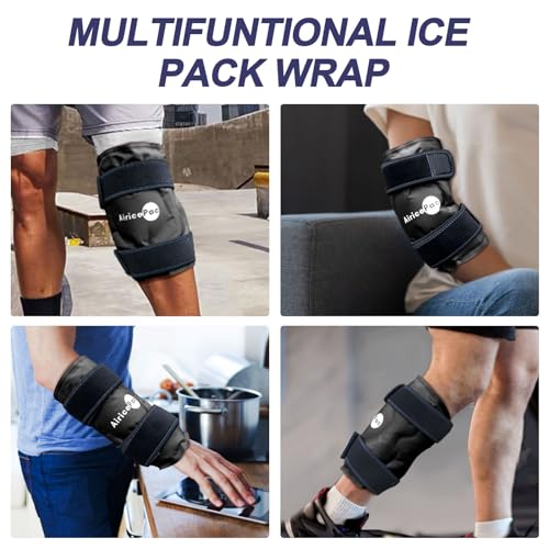 Image of AiricePac 2 Ice Pack for Knee Pain Relief, Reusable Gel Ice Wrap for Injuries, Swelling, Knee Replacement Surgery, Cold Compress Therapy for Arthritis, Meniscus Tear and ACL, Black