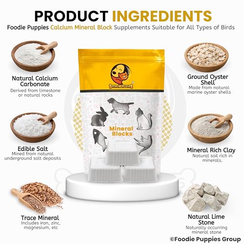 Image of Foodie Puppies Natural Mineral Block for Birds - 5 Pieces (250g) | Beak Care, Digestive Support, Strong Bones & Feather Growth | Ideal for Canary, Finch, Budgie, Lovebird, Cockatiel, Parrot & Parakeet