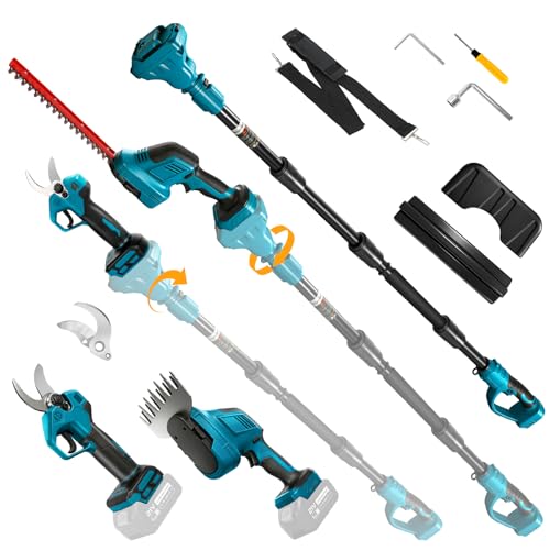 Roadtime Cortasetos telescópico 6 en 1 y batería para baterías Makita de 18 V (sin batería), varilla giratoria, motor sin escobillas para tijeras de césped, cortador de ramas para jardín, árboles