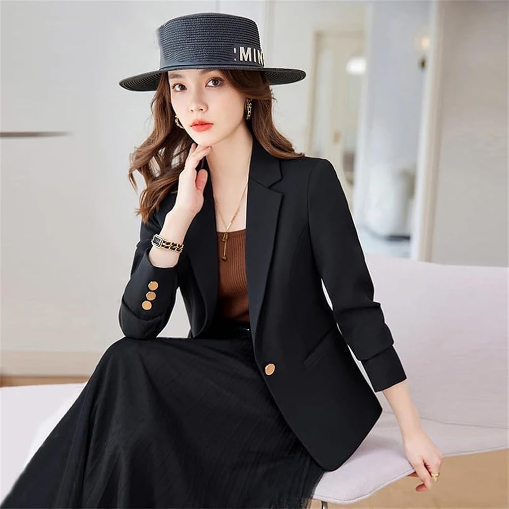 Chaqueta Blazer Mujer Elegante Slim Fit - Para Oficina, Negocios, Manga Larga, Color Liso, Versátil