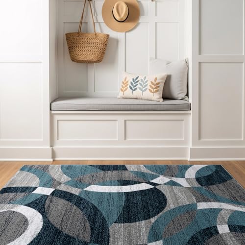 Rugshop Blue Modern Geometric Indoor Small Area Rug, Overlapping Circle