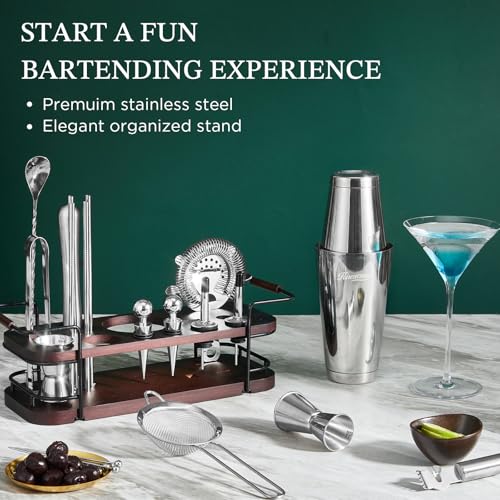 KITESSENSU Boston Shaker Set with Stand | Complete 24-Piece Bartender Cocktail Kit with All Bar Accessories - Image 3