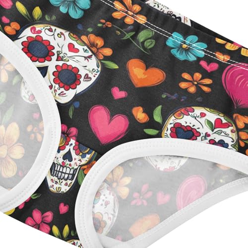 Wusikd Day Of The Dead Girls' Underwear Cotton Sugar Skulls Girls Briefs Soft Toddler Underwear 2T4