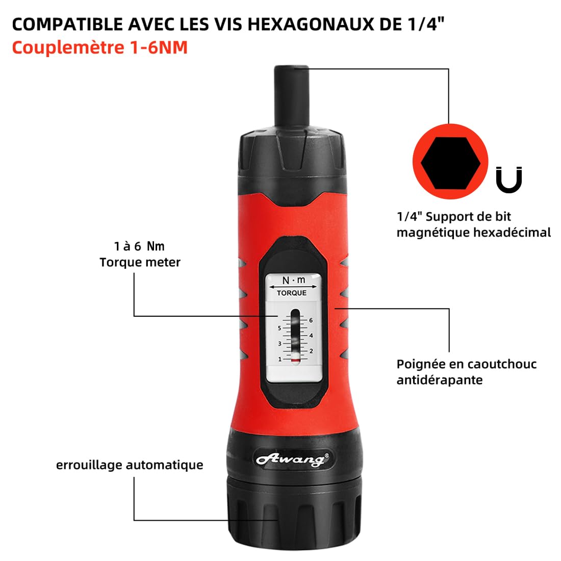 Awang Clé tournevis dynamométrique 1-6 Nm 36 pièces