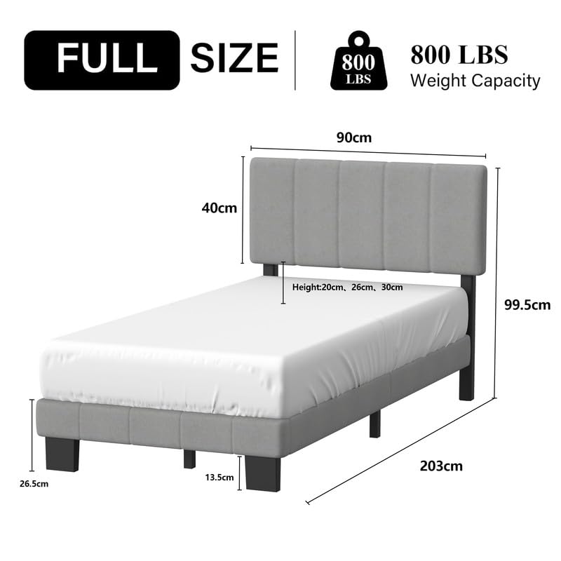 Struttura Letto 90x200 cm, telaio del letto per Materasso 90x200 cm, Testiera Imbottita Regolabile, Telaio in Metallo e Legno, Facile da Assemblare, Letto struttura Solida e Spazio Contenitore