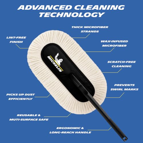 Image of MICHELIN Wax Infused Car Duster with Thick Microfiber Strands | Scratch-Free & Lint-Free Dust Removal | Long Handle Car Cleaning Brush for Paint, Glass, Chrome & Plastic Surfaces
