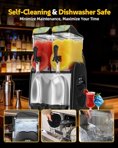 Image of 30L Commercial Slushie Machine, 2 Tank Margarita Machine 80 Grande Cups | Slushie Machine with Auto Clean, 8 Gal LED Frozen Drink Machine for Bar Restaurant, Business, Party, 800W Fast Cooling