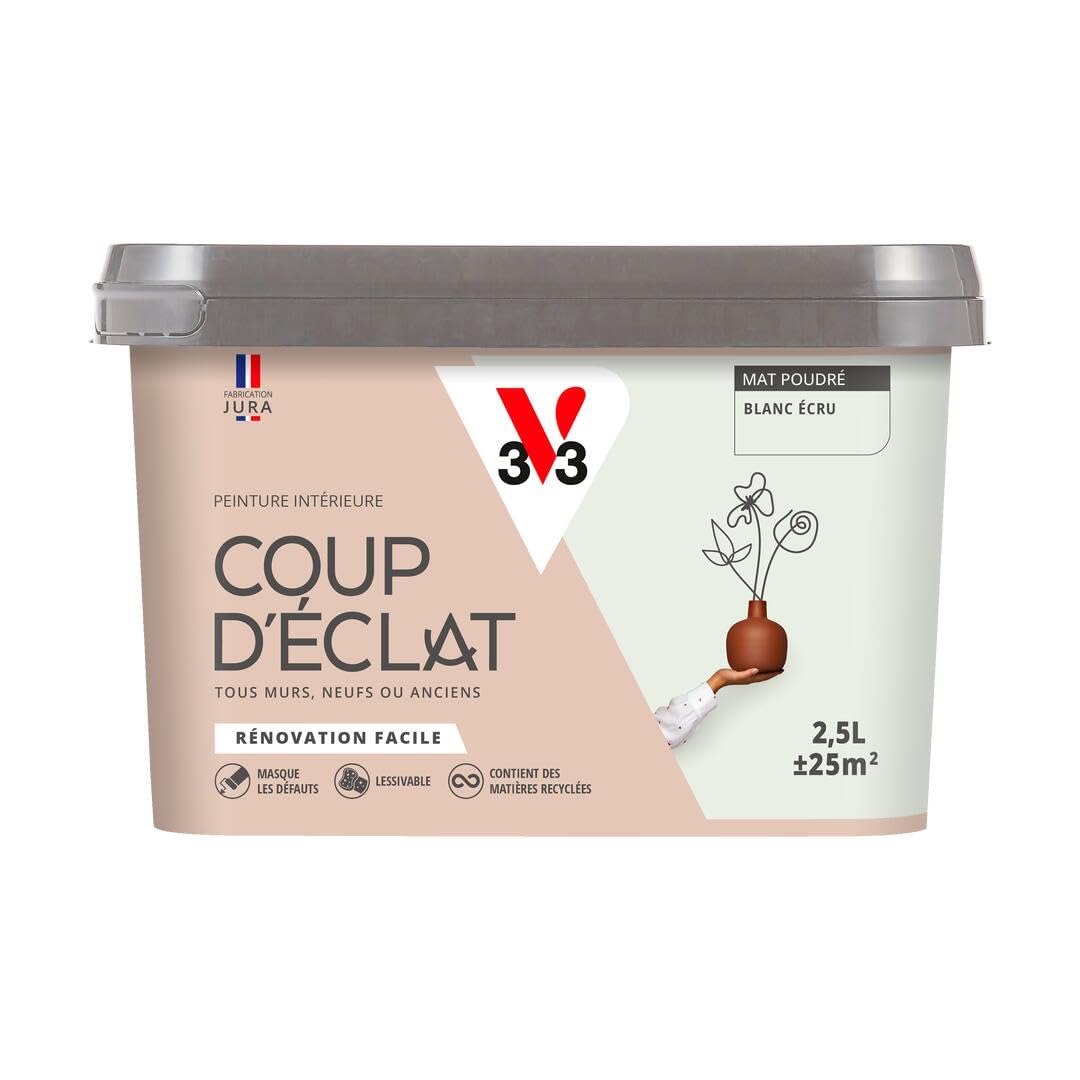 V33 Peinture murale intérieure Coup d'Éclat® Blanc écru Mat Poudré 2,5L