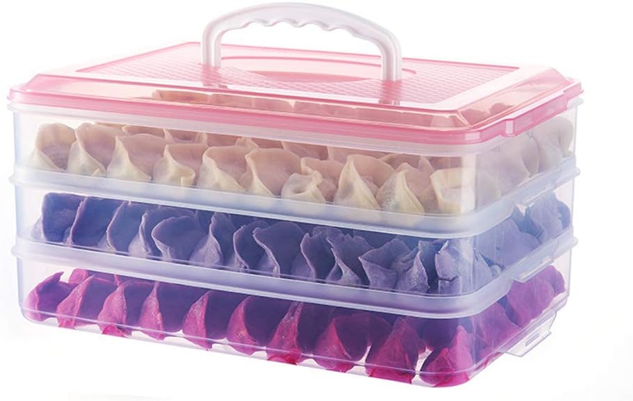 Storage Container Dumpling Crisper Portable Storage Box Egg Storage Box Food Grade Plastic Box Can Be Placed in the Refrigerator Family Restaurants, Pink