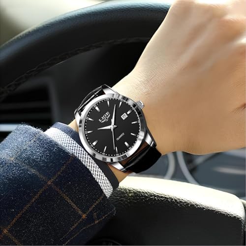 Image of LIGE Fashion Mans Wristwatch Date Luminous Dress Watch for Man Stylish Waterproof Quartz Wrist Watch Stylish Leather Watches for Men