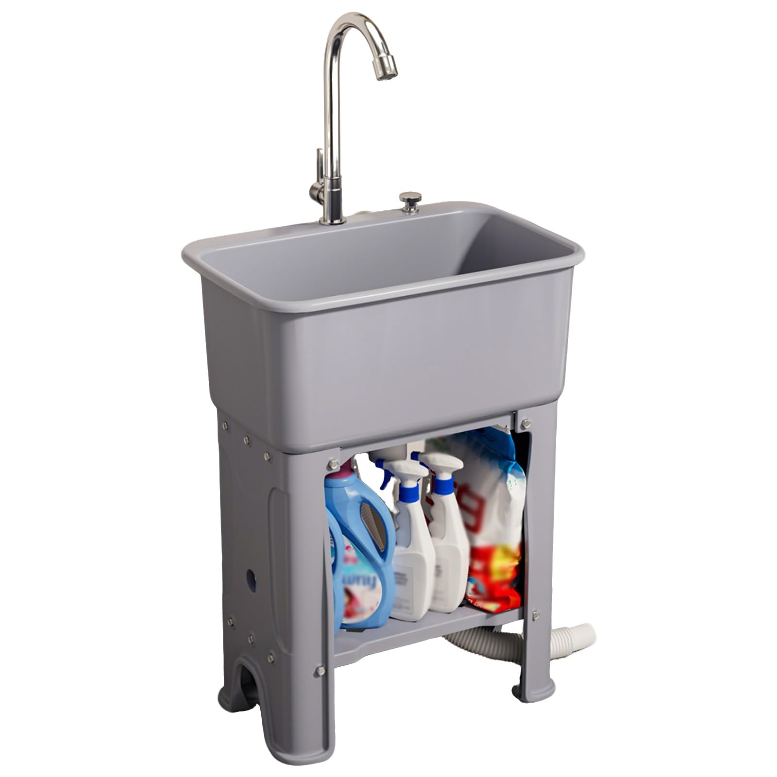 Lavandino con lavabo, mensola e rubinetto, in plastica resistente, per garage, lavanderia, esterni, lavaggio animali domestici e giardinaggio, stazione di lavaggio versatile