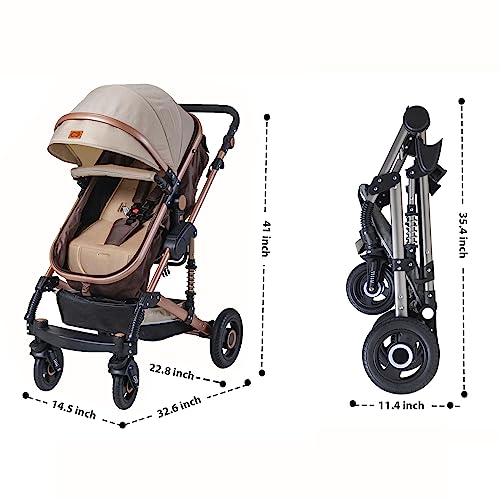 Coolshare Baby Stroller For Toddler, Foldable Aluminum Alloy Pushchair With Adjustable Backrest, 2 In 1 High Landscape Convertible Reversible Bassinet Pram For Infant & Toddler,3D Suspension（0-18M） #TOP5