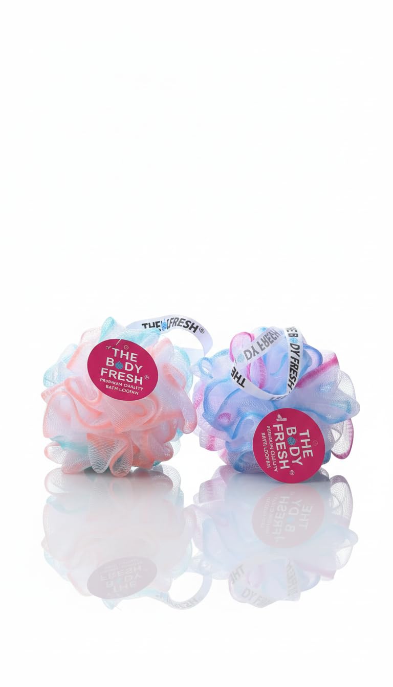 Premium Bath Loofah for Women & Men | Pack of 2 Soft Body Scrubber for Bathing | Gentle Exfoliating Shower Puff | Random Colours | THE BODY FRESH®-picture-31