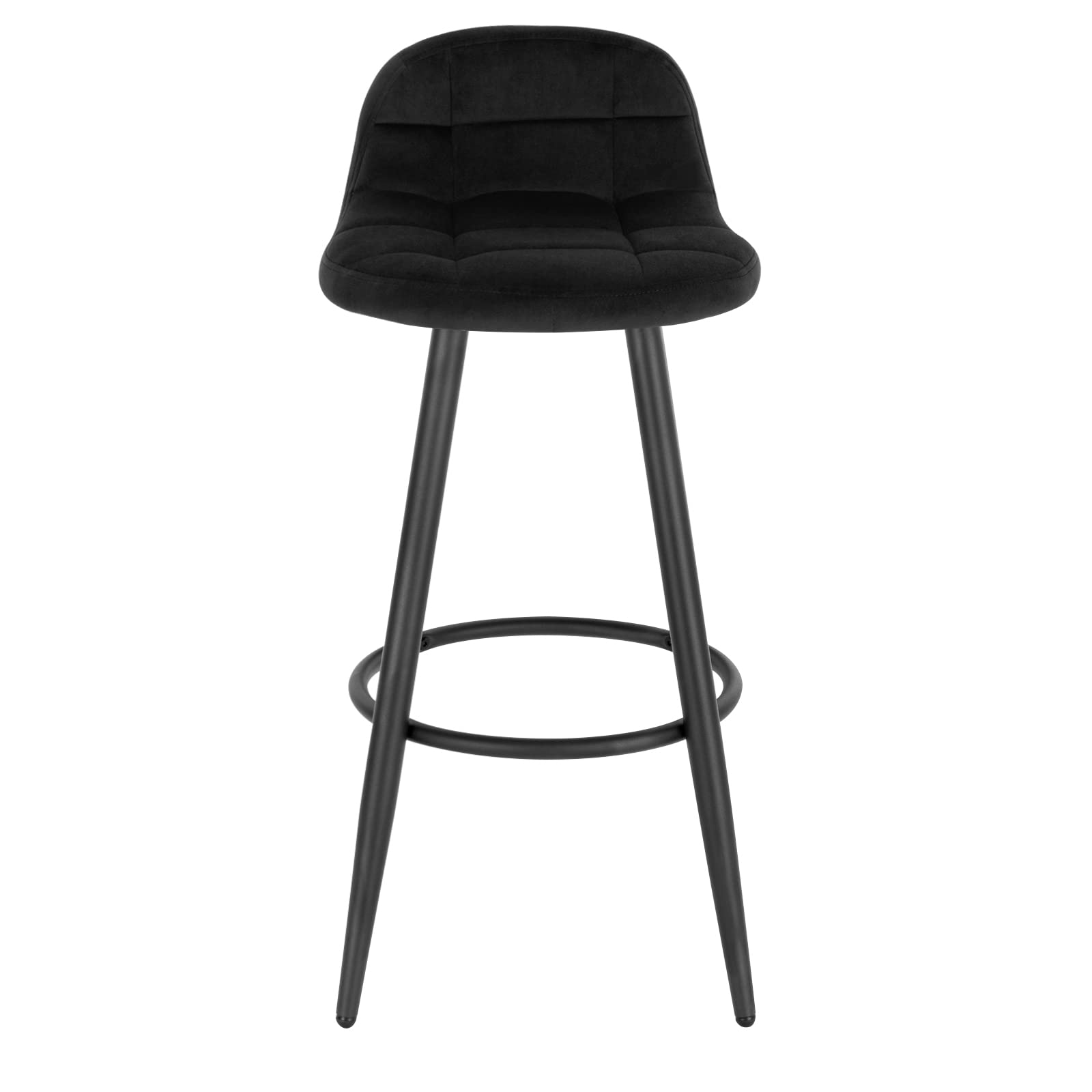 WOLTU Juego de 2 Taburetes Altos de Cocina con Respaldo y Reposapiés, Asiento Tapizado en Terciopelo, Patas Metálicas, Altura de Asiento 70 cm, Negro