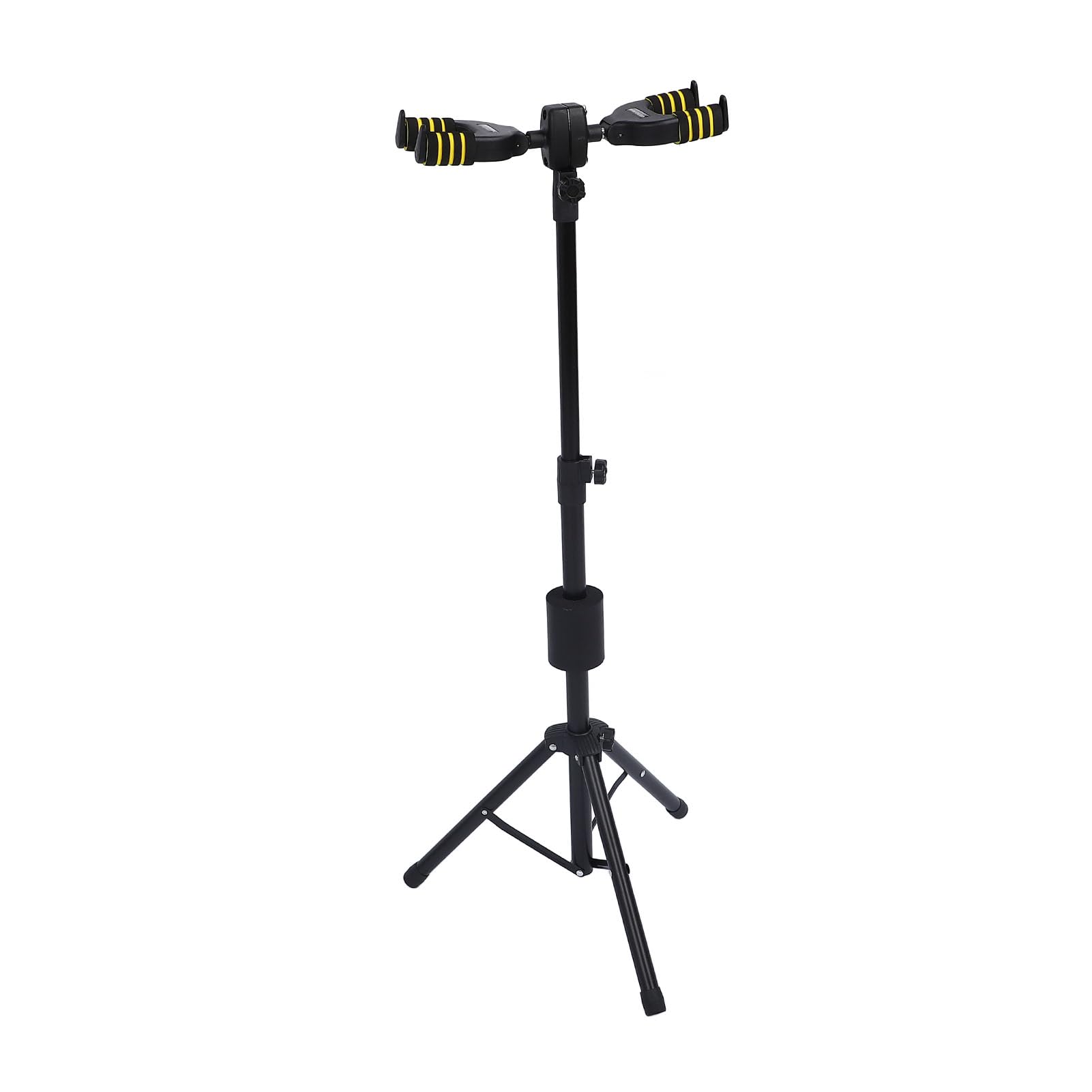 Gitara Basowa Podwójna Automatyczna Blokada Podwójny Stojak na Gitarę - Antypoślizgowy - Zarysowany Uchwyt Podłogowy do Gitar Klasycznych, Akustycznych, Elektrycznych, Basowych i Ukulele