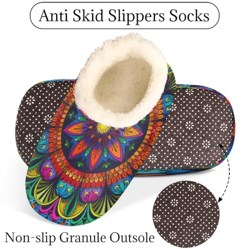 Indian Floral Mandala Women's Slippers, Ethnic Tribal Non-Slip House Slipper Socks, Plush Lined Slippers Shoes for Girls Boys Teens Indoor Bedroom4