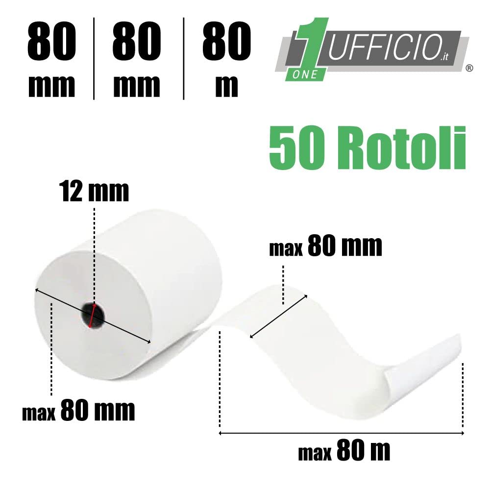 Lot de 50 rouleaux thermiques 80 x 80 x 12 mm, homologués pour imprimantes, caisses, imprimantes fiscales