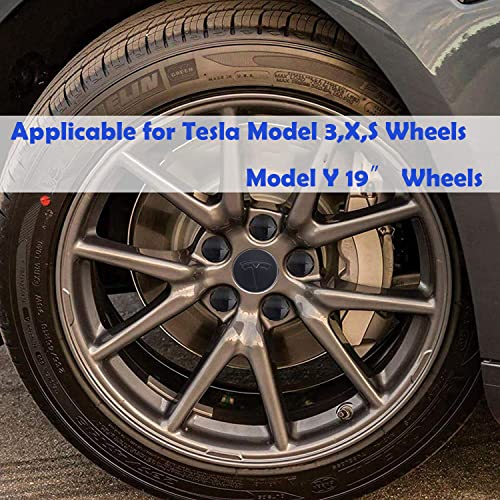 Tesla Model 3 Wheel Center Hub Cap Kit, Y, S & X Wheel Cap Kit Center Cap Lug Nut Covers (4 Hub Center Caps + 20 Wheel Lug Nut Covers) Matte Black Tesla Accessories #TOP4