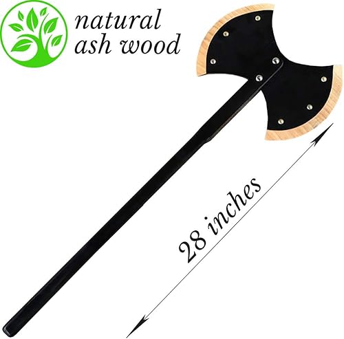 Miniatura 2 de AEVVV 2 hachas vikingas de madera de 28 pulgadas (27.6 in) Hecho a mano de madera de fresno natural sin afilar hachas de entrenamiento seguras para