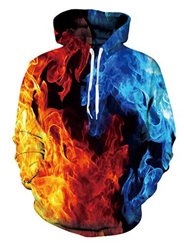 Spreadhoodie Unisex 3D Kapuzenpullover für Herren und Damen, langärmelig, mit Kordelzug und großen Taschen, S-XXXL Gr. S-M, A-fire