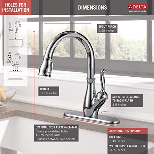 Delta Faucet Leland Single-Handle Kitchen Sink Faucet with Pull Down Sprayer, ShieldSpray Technology and Magnetic Docking Spray Head, Chrome 9178-DST