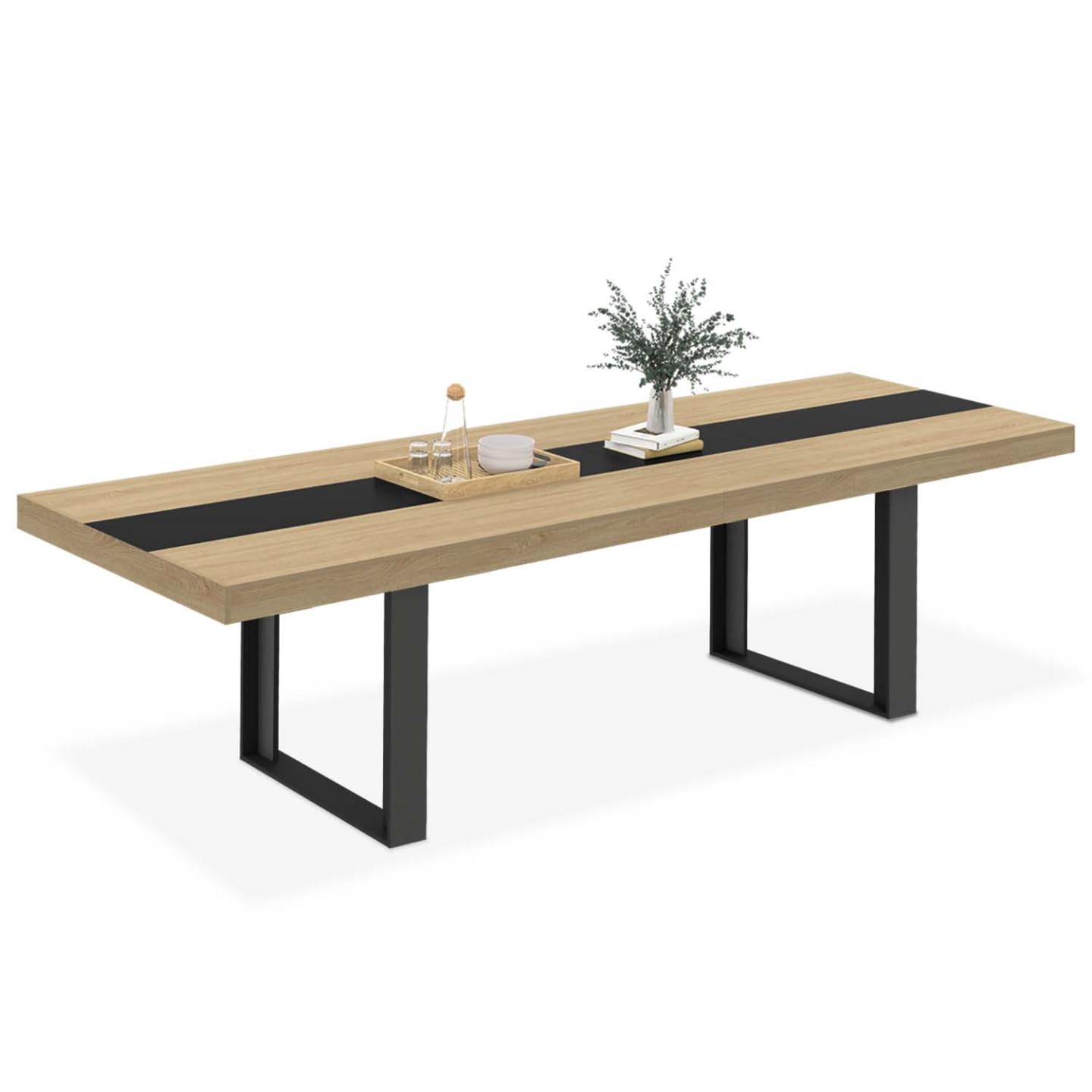 IDMarket - Table à Manger Extensible Rectangle Phoenix 6-12 Personnes Bois et Noir Bande Centrale Noire 200-300 cm