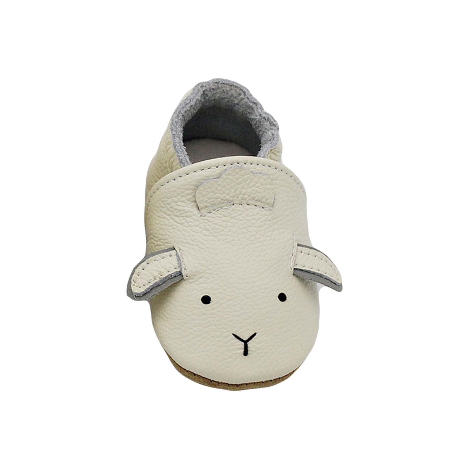 RNTOP Unisex Baby Shoes Infant Girls Boys Non Slip Soft Leather Shoes Toddler Soft Sole Shoes Slippers First Walking Shoes (White, 0-3 Months)