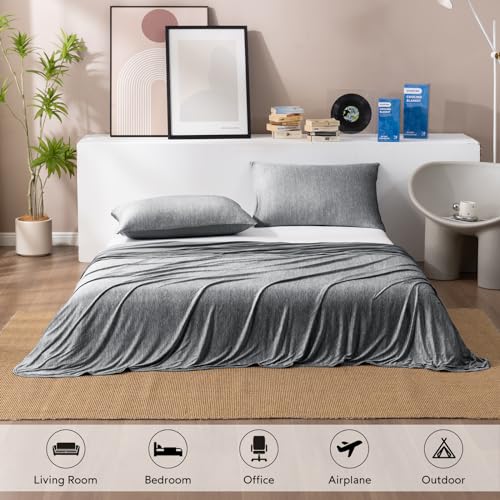 Image of HOMFINE Cooling Blanket for Hot Sleepers Throw, Black 50 inchx70 inch | Dual-sided mica nylon cool, Q-Max 0.439 instant cool, Lightweight & breathable for night sweats & menopause, Machine washable