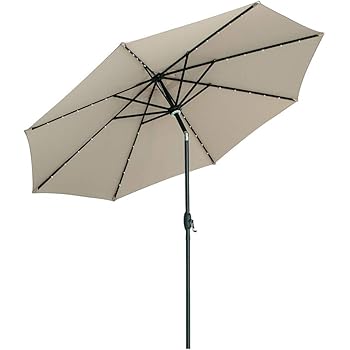 Amazon Com Diophros Solar Patio Umbrella Led Lighted Outdoor Market Umbrella With Push Button Tilt And Crack For Outdoor Use Without Base 10ft Khiki Garden Outdoor
