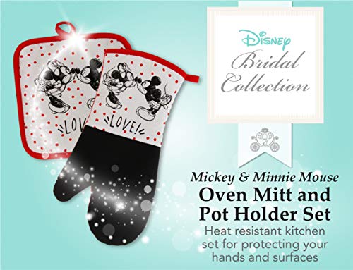 Disney Kitchen Neoprene Oven Mitt And Potholder Set With Hanging Loop -Non-Slip Heat Resistant Kitchen Accessories With Premium Insulation Ideal For Handling Hot Kitchenware-Mickey And Minnie Kissing #TOP1