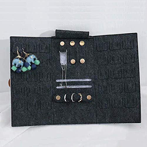 1 Piece Foldable Jewelry Roll Bag Travel Jewelry Roll Organizer Roll Up Organizer Case For Necklaces, Earrings, Rings, Chains, Bracelets, Brooches Etc (Smoky-Grey) #TOP4