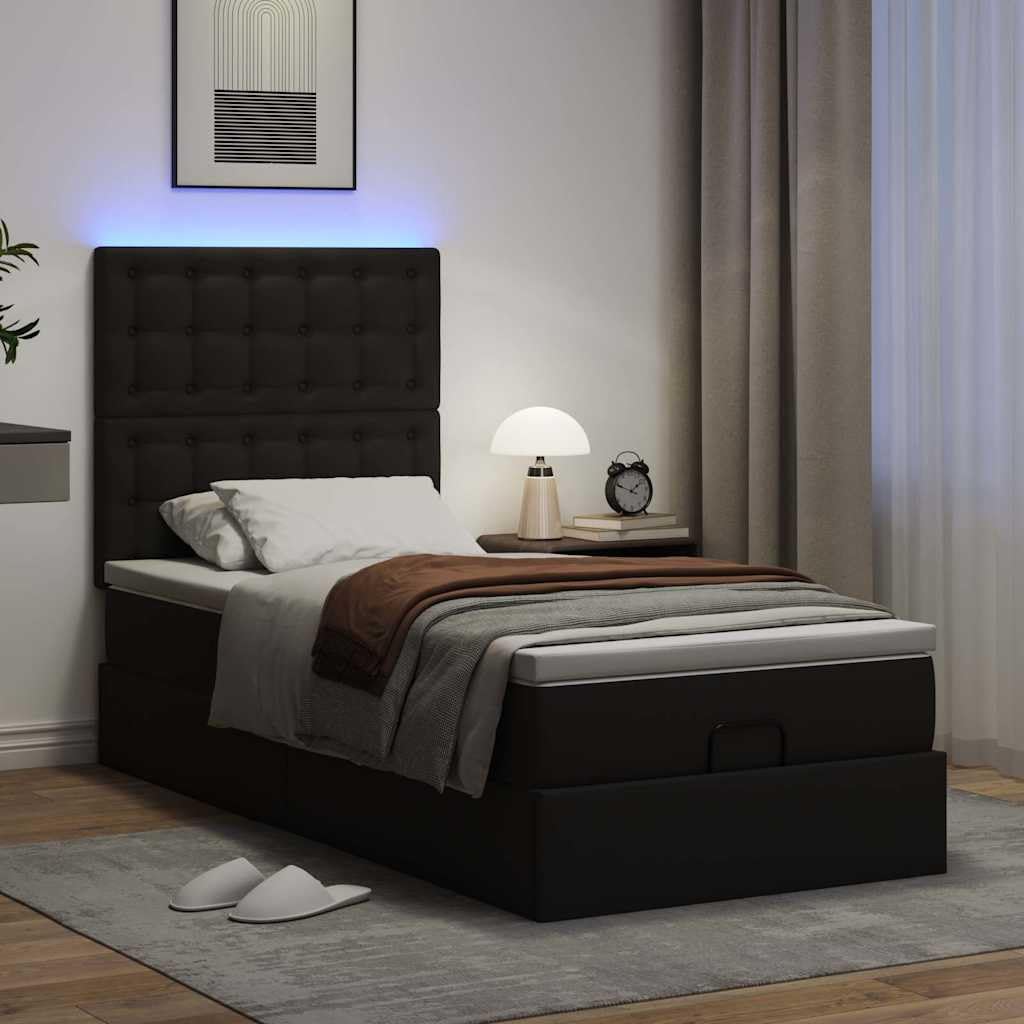 Cama otomana, 80 x 200 cm, piel sintética, con colchón de muelles ensacados hidráulico, espacio de almacenamiento hidráulico RGB LED para jóvenes y habitaciones de invitados