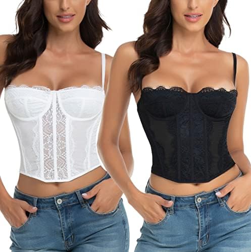 Raxnode Lace Corset Crop Tops for Women - Sexy Fashion Club Bodysuit with Buckle