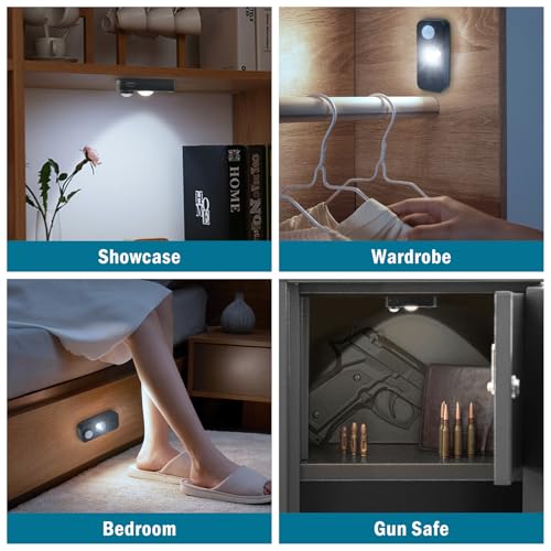 Image of Black Motion Sensor Night Light, Wireless Rechargeable Puck Lights for Cabinet, Dimmable Stick on LED Closet Lights, Daylight White Motion Sensor Light Indoor (4 Pack)