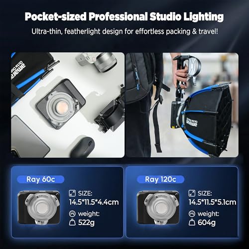 Image of Amaran Ray 120c RGB LED Monolight, 120W Full-Color COB Video Light with Octa Dome 30 Softbox, USB-C PD Power, IP54 Weatherproof, OmniColor Engine, 2,300K-10,000K, App /NFC Control, Bowens Mount