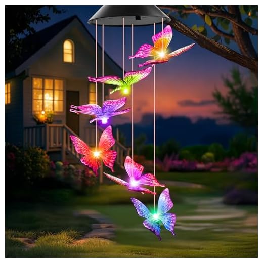 Fall Decor, Birthday Gifts for Women Grandma Wife Sister, Winzwon Solar Lights Outdoor Wind Chimes for Outside Garden Yard Patio Porch Decor Hanging Butterfly Decorations, Mothers Day Mom Gift for Her