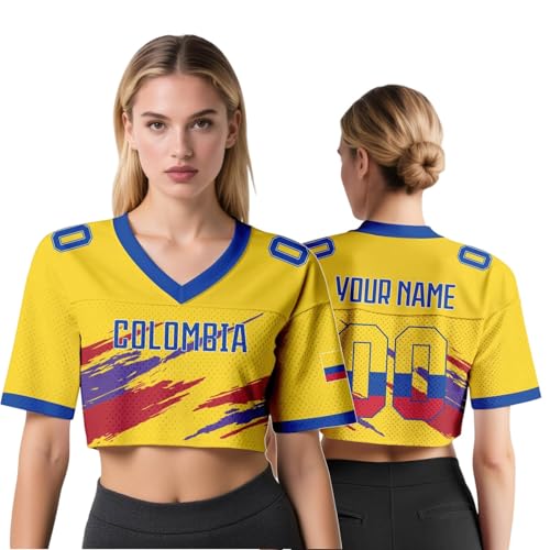Camiseta de fútbol Personalizada para Mujer – Nombre y número Propios, Crop Top de Malla Y2K, Camiseta Holgada de Verano – Regalo para Aficionados de la selección Nacional 2026