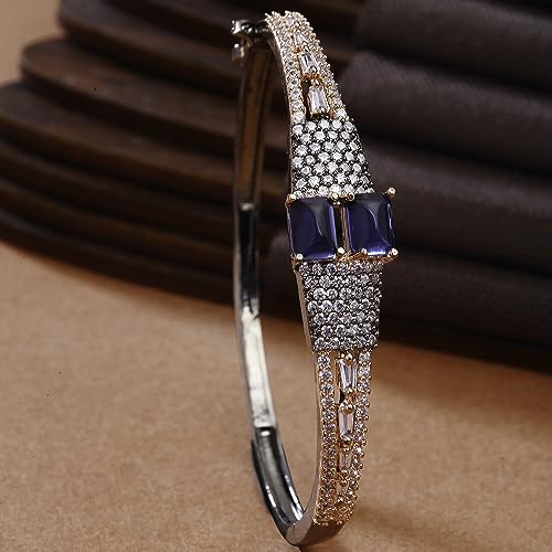 Image of ZENEME Rhodium-Plated Square Shaped American Diamond Studded Kada Bracelet For Girls and Women